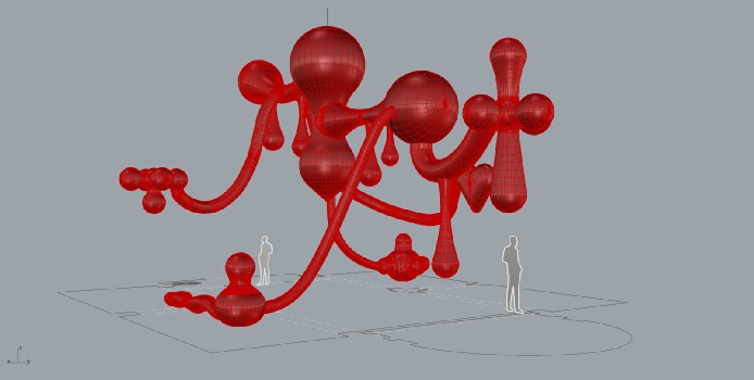 3D Image of the work Valkyrie Matarazzo, 2014. Handmade woollen crochet, fabrics, ornaments, LEDs, power supply unit, polystyrene, polyester 860 x 1170 x 1530 cm. Collection of the artist