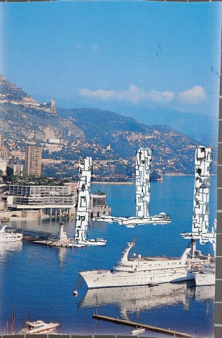 Yona Friedman, La Venise monégasque, 1960/2006. Stylo bille et correcteur blanc sur carte postale d'edition Collection NMNM © ADAGP, Paris, 2012