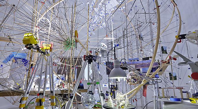 Sarah Sze, Triple Point (Planetarium), view of installation at The Bronx Museum of Arts, New York, 2014