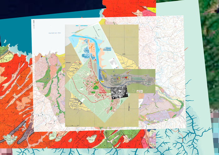 lisa Cuesta,&nbsp;Collage cartográfico de Avilés&nbsp;[Cartographic Collage of Avilés], 2024. Digital collage. © Elisa Cuesta. 