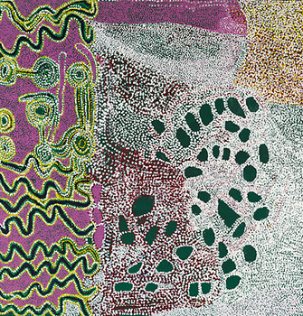 Tommy Watson, Wipu Rockhole, 2004. Synthetic polymer paint on canvas. Art Gallery of New South Wales, Sydney, purchased with funds provided by the Aboriginal Collection Benefactors' Group 2004, 256.2004. © Tommy Watson. Courtesy of Yanda Aboriginal Art. 