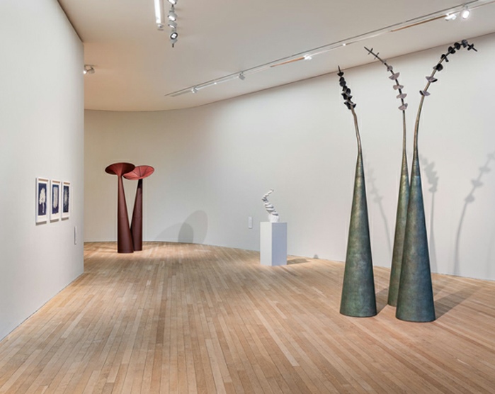 Eilis O'Connell, HAPPENSTANCE. Left to right: MRI Diffusion, 2017. Earth Trumpets, 1993. Cairn, 2025. Renewed Search, 2025. Photo: Jed Niezgoda 