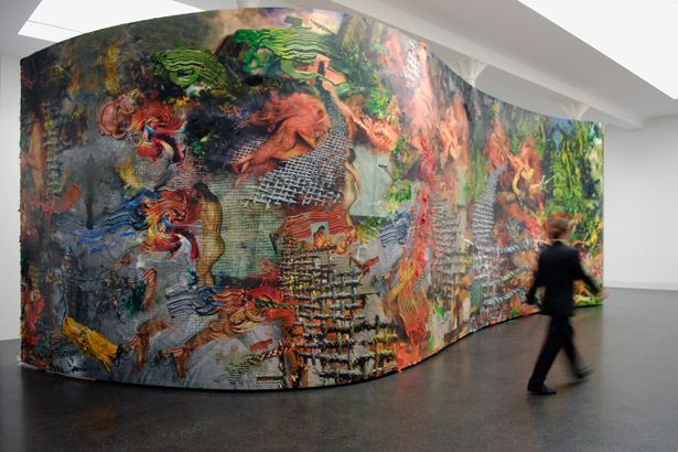 Fabian Marcaccio, Paintant Stories, 2000. Oil, silicone, solvent base inks and polymers on vinyl, wooden structure, approximately 4 x 100 m. Daros Latinamerica Collection, Zürich. Photo: Thomas Lenden, Amsterdam. © the artist.