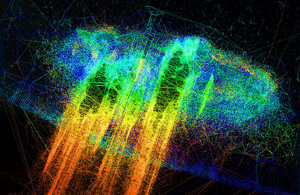 Based on scientific data from CEA Irfu, Paris-Saclay (Galaxy collision). Courtesy of studio Ryoichi Kurokawa.